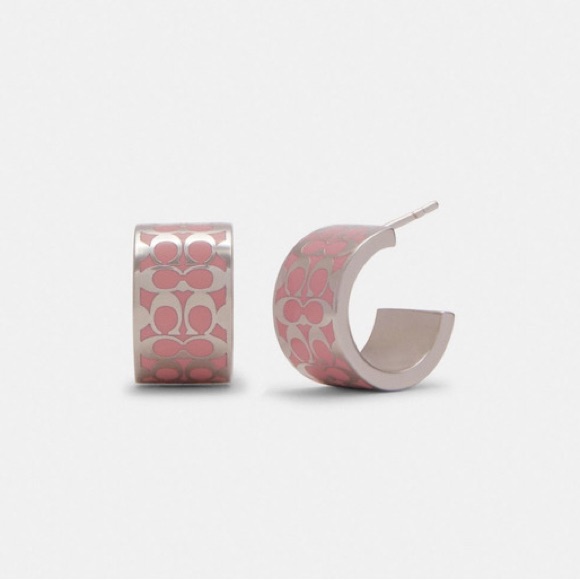 Coach Signature Pink C Huggie Earrings! Nwt!
